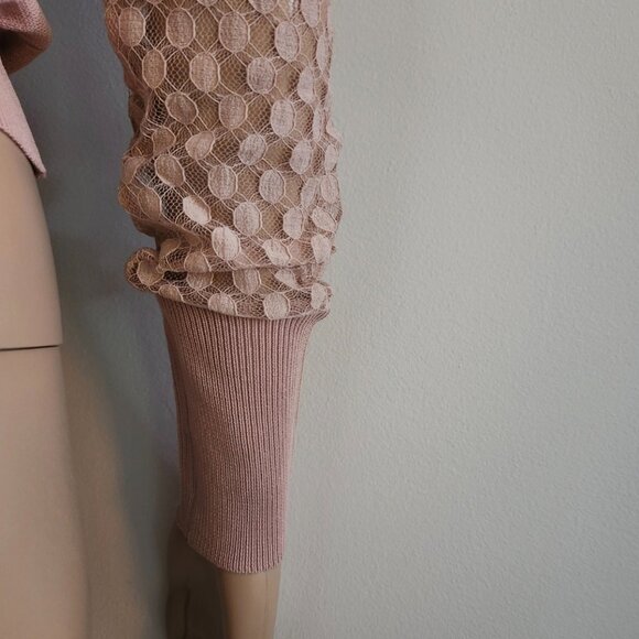 LOVE TREE Turtleneck Sheer Polka Dot Mesh Long Sleeve Sweater Pink Size S - Picture 6 of 9